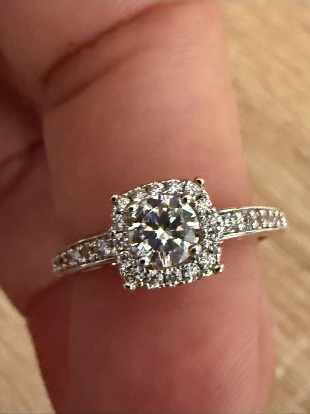 White Gold Diamond Halo Engagement Ring - White